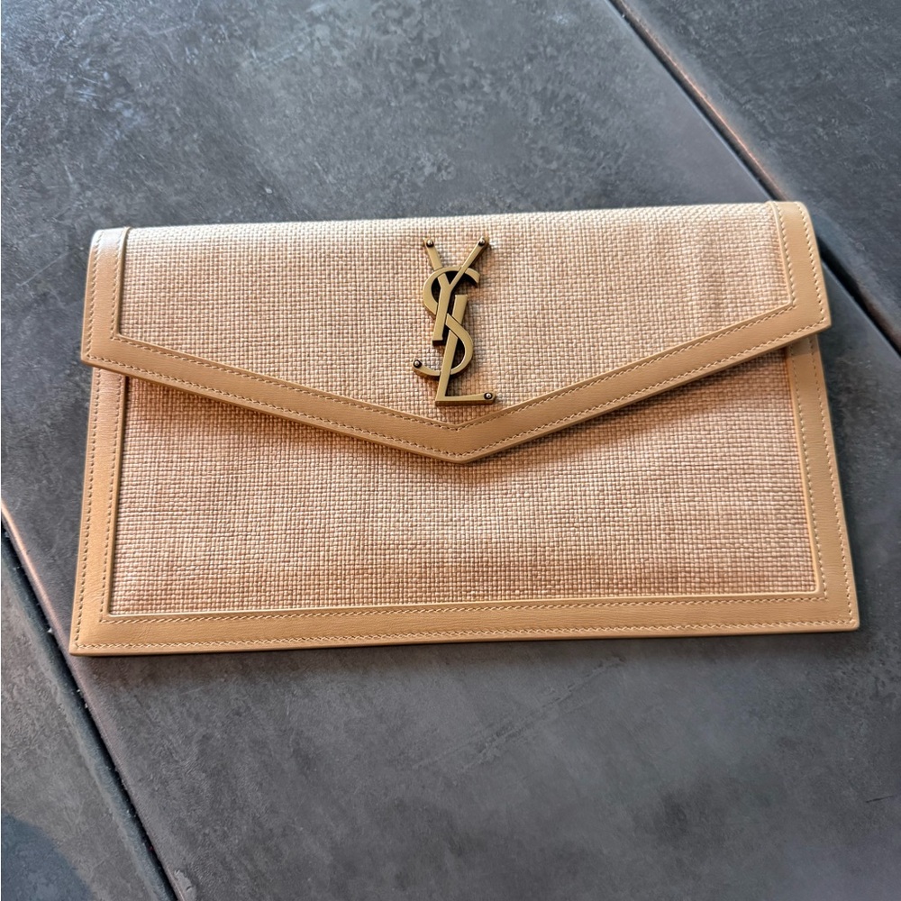 Yves Saint Laurent Uptown Raffia Pouch – Chic Summer Designer Clutch